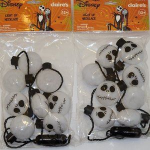 (2)Disney Claire’s Jack Skellington Light Up Necklace Nightmare Before Christmas
